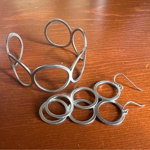 Handmade silver tone bracelet and earrings